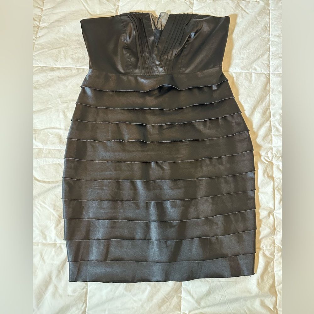 Vintage Women's dress mini Y2K strapless ruffle dress satin mesh xxi size medium